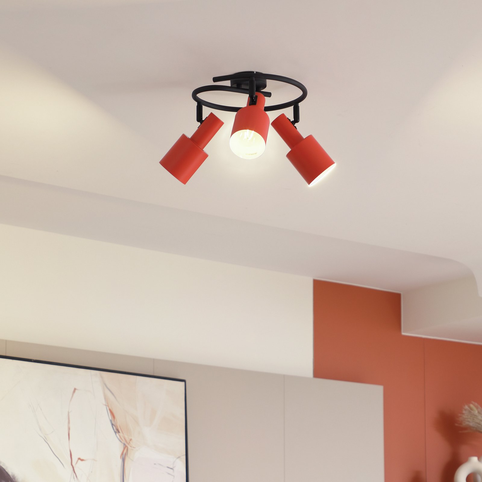 Lindby spot pour plafond Ovelia, orange/noir, 3 lampes, E27