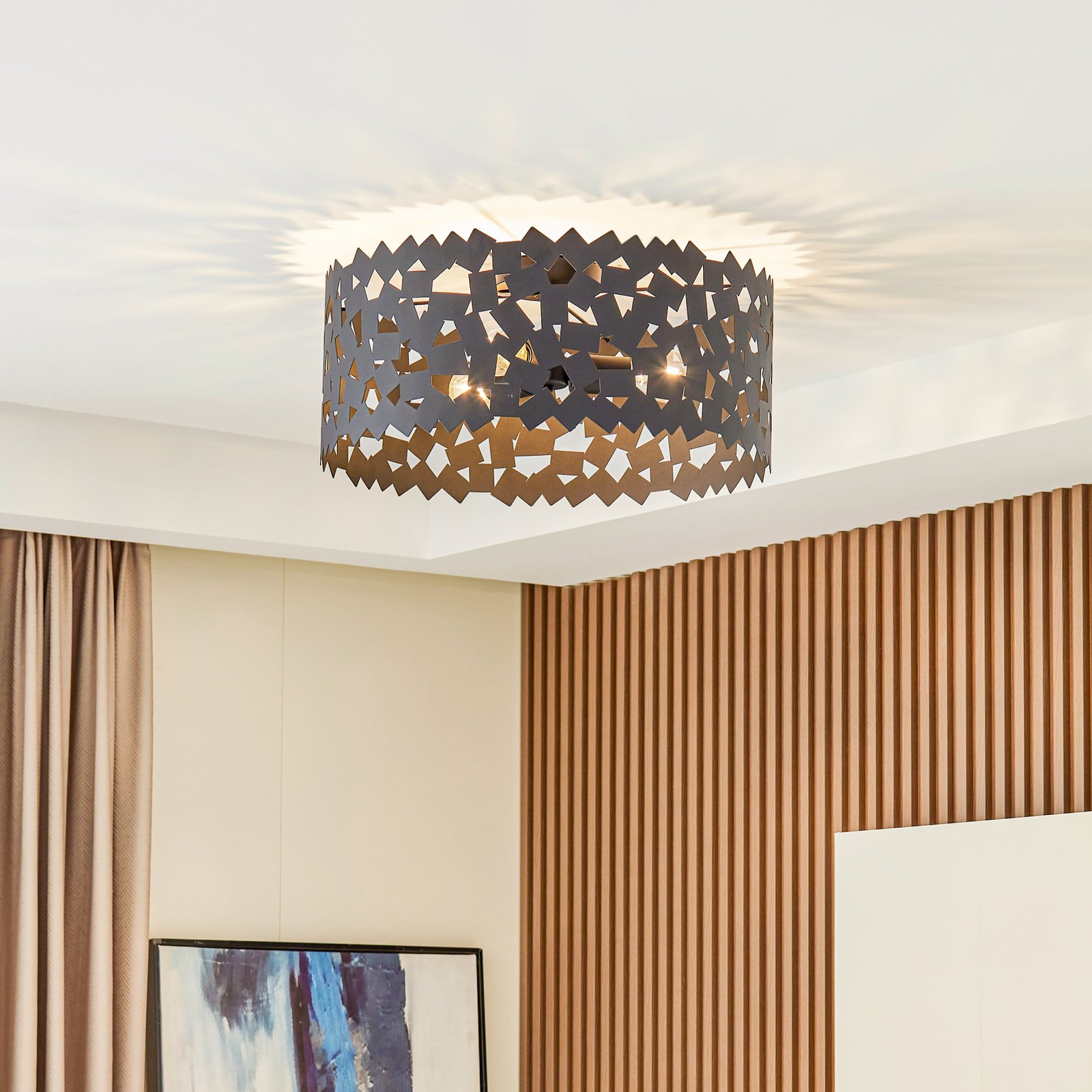 Lucande plafonnier Aeloria, noir, fer, Ø 50 cm, E27