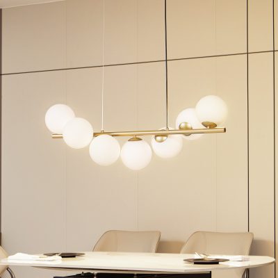 Lucande Suspension Isandro, 95 cm, or, blanc, 7 lampes, G9