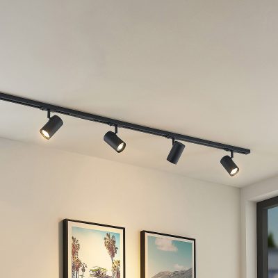 Lindby système de lampes sur rail Linaro, GU10, à 4 lampes, noir, Ø 6 cm