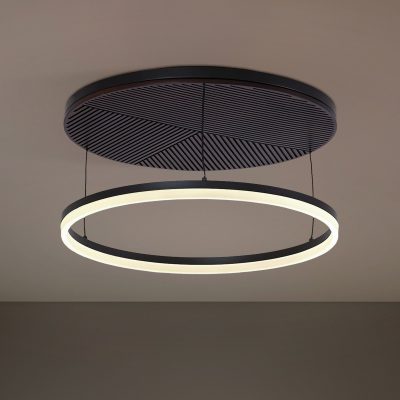 Plafonnier LED Lucande Orven, noir/bois, Ø50cm, à intensité variable