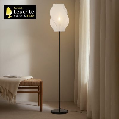 Lampe sur pied Lucande Tovina, textile, blanc, hauteur 165 cm
