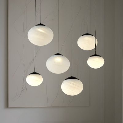 Suspension LED Lucande Tivar, à 6 lampes, noir/blanc, verre