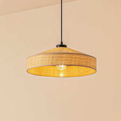 Lindby suspension Haldor, lin tissé, naturel, Ø 40 cm