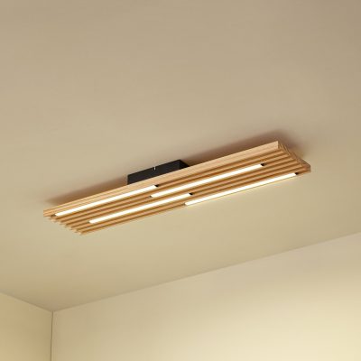 Plafonnier LED Lindby Madero, bois de pin, 90 cm x 20 cm