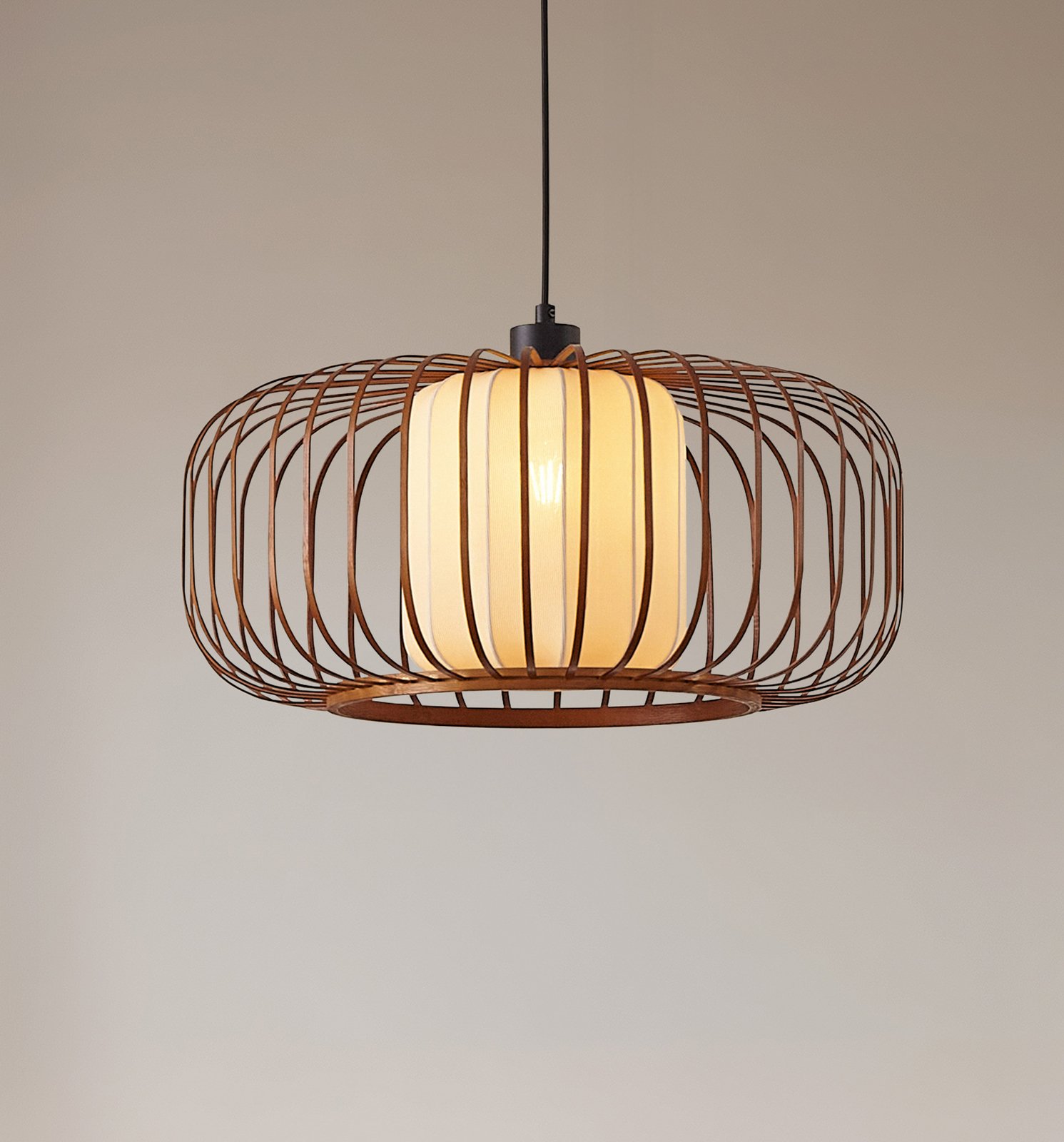 Suspension Lindby Davella, Ø 50 cm, bambou, textile