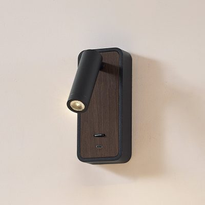 Applique murale LED Lindby Tallis, noir, USB-C, orientable