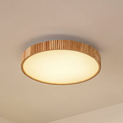 Plafonnier LED Lindby Velua, blanc/bois clair, CCT, Ø 50 cm