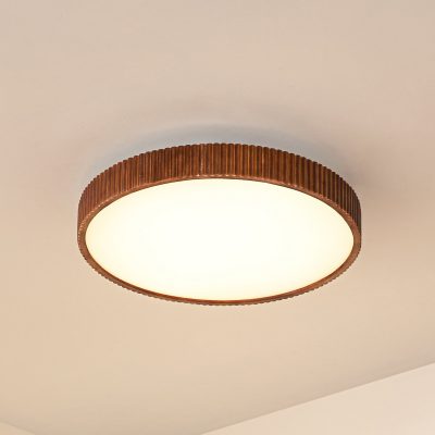 Plafonnier LED Lindby Velua, blanc/bois foncé, CCT, Ø 50 cm