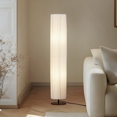 Lampe sur pied Lindby Virelle, blanc, textile, hauteur 117 cm, E27