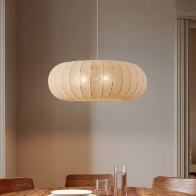 Lindby suspension Helin, beige, Ø 70 cm, textile, 3 x E27
