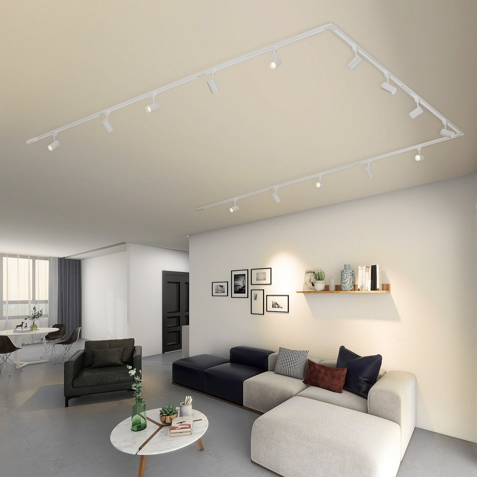 Lindby Système de lampes sur rail monophasé Linaro, GU10, 14 lampes, blanc