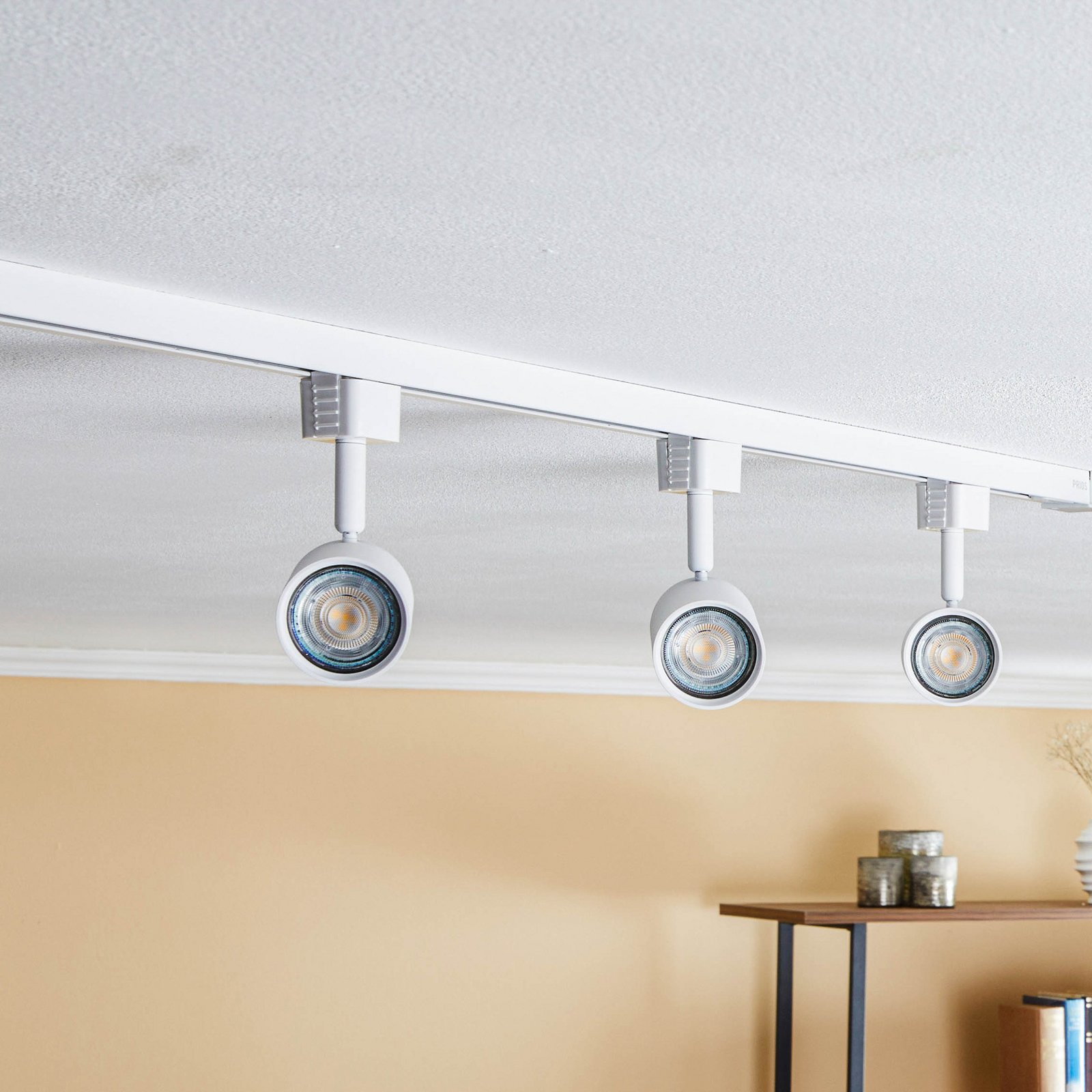 Prios système de lampes sur rail monophasé Jorell, blanc, à 3 lampes, GU10
