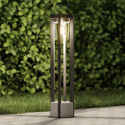 Lucande Borne lumineuse Overa, gris, métal, 68 cm, IP44, E27