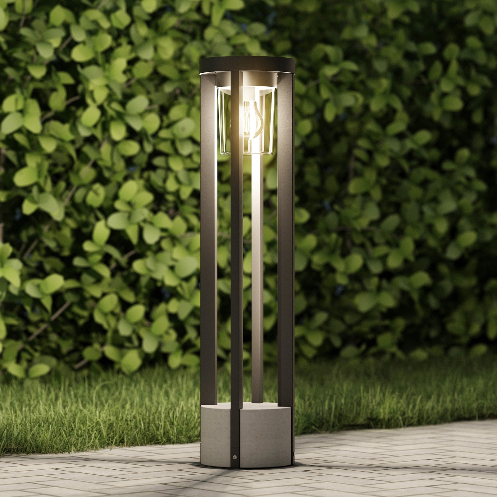 Lucande Borne lumineuse Overa, gris, métal, 68 cm, IP44, E27