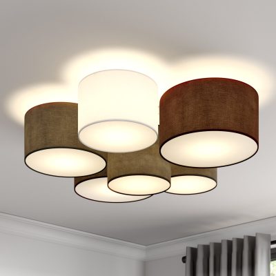 Plafonnier Lindby Laurenz, Ø 99 cm, à 6 lampes, gris/marron