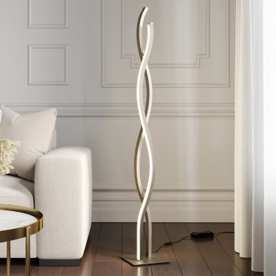 Lucande lampe sur pied LED Mairia, argenté, ondulé